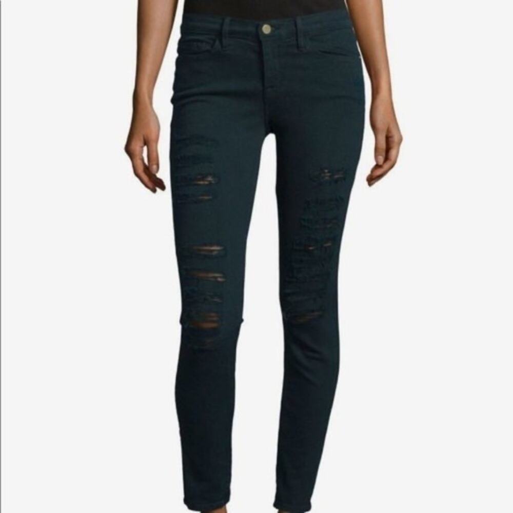 FRAME Skinny Jeans Womens Size 26 Green Distressed Destroyed Grunge Rocker Punk